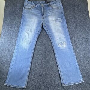 Indigo People Slim Straight Stretch Jeans Men 40x29 Blue Denim Distressed Cotton